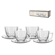 Jogo 4 xicaras cafe vidro com pires cristalle 90ml hauskraft Jogo 4 xicaras cafe vidro com pires cristalle 90ml hauskraft
