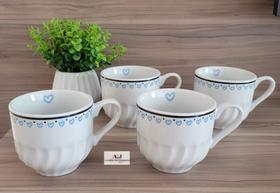 Jogo 4 Xicaras Caneca 250ml Porcelana Decorada Paulista