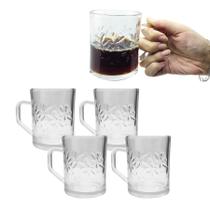 Jogo 4 Xícaras Caneca De Vidro Transparente Com Alça 250ml Jogo 4 Xícaras Caneca De Vidro Transparente Com Alça 250ml