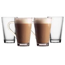 Jogo 4 Xícaras Caneca De Vidro Transparente Com Alça 350ml