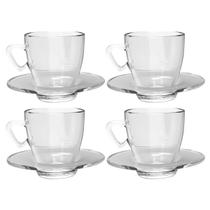 Jogo 4 Xícaras Chá C/ Pires 220mL Mesa Posta Transparente