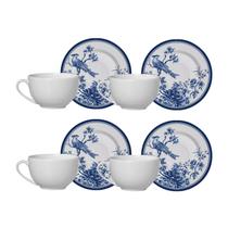 Jogo 4 Xicaras Chá Café Com Pires 300Ml Cerâmica Chinese