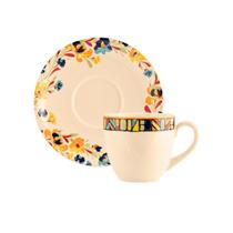 Jogo 4 Xicaras Chá Com Pires 230ml Ceramica Real - Étnico