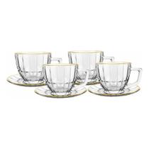 Jogo 4 Xícaras com Pires Cristalle 90ml em Vidro com Borda Dourada Ideal para Café e Mesa Posta Jogo 4 Xícaras com Pires Cristalle 90ml em Vidro com Borda Dourada Ideal para Café e Mesa Posta