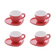 Jogo 4 Xícaras De Café 95ml Com Pires Coração Beads Wolff Vermelho Jogo 4 Xícaras De Café 95ml Com Pires Coração Beads Wolff Vermelho