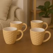 Jogo 4 Xicaras De Cafe Chá Em Porcelana 90ml Bege Rattan Jogo 4 Xicaras De Cafe Chá Em Porcelana 90ml Bege Rattan