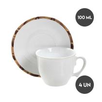 Jogo 4 Xícaras de Café com Pires 100ml Bambu 1ª Linha Scalla