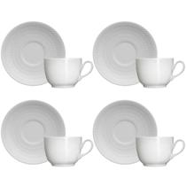 Jogo 4 Xícaras de Café com Pires 75ml em Porcelana Chevron Germer Branco Jogo 4 Xícaras de Café com Pires 75ml em Porcelana Chevron Germer Branco