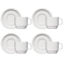 Jogo 4 Xícaras de Café com Pires de Porcelana 65ml Classe Única Iguaçu Germer Branco Jogo 4 Xícaras de Café com Pires de Porcelana 65ml Classe Única Iguaçu Germer Branco