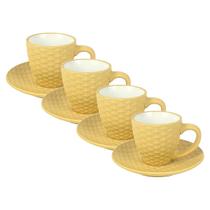 Jogo 4 Xicaras De Café Com Pires Rattan Em Porcelana 90ml Jogo 4 Xicaras De Café Com Pires Rattan Em Porcelana 90ml