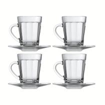 Jogo 4 Xicaras de Café Copo Americano Com Pires 90ml Vidro