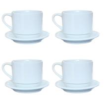 Jogo 4 xícaras de Café e Chá com pires - 200 ml Empilháveis - Porcelana branca Jogo 4 xícaras de Café e Chá com pires - 200 ml Empilháveis - Porcelana branca