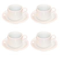 Jogo 4 xícaras de Café e Chá com pires - 200 ml Semi-Empilháveis - Porcelana branca