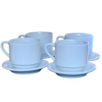 Jogo 4 xícaras de Café e Chá com pires 200ml Empilháveis Porcelana branca