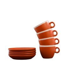 Jogo 4 Xicaras de Café ou Chá com Pires 90ml Tons Terrosos Jogo 4 Xicaras de Café ou Chá com Pires 90ml Tons Terrosos