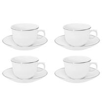 Jogo 4 Xicaras De Chá Café Pires 240Ml Borda Prata Isabel
