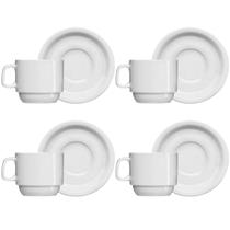 Jogo 4 Xícaras de Chá com Pires de Porcelana 215ml Classe Única Iguaçu Germer Branco Jogo 4 Xícaras de Chá com Pires de Porcelana 215ml Classe Única Iguaçu Germer Branco