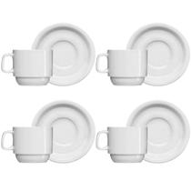 Jogo 4 Xícaras de Chá com Pires de Porcelana 215ml Classe Única Iguaçu Germer Branco Jogo 4 Xícaras de Chá com Pires de Porcelana 215ml Classe Única Iguaçu Germer Branco