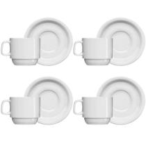 Jogo 4 Xícaras de Chá com Pires de Porcelana 215ml Classe Única Iguaçu Germer Branco Jogo 4 Xícaras de Chá com Pires de Porcelana 215ml Classe Única Iguaçu Germer Branco