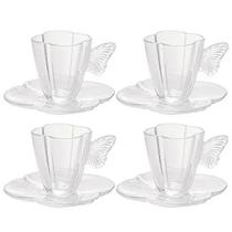 Jogo 4 Xícaras de Chá com Pires em Vidro Linha Butterfly 180ml Wolff Jogo 4 Xícaras de Chá com Pires em Vidro Linha Butterfly 180ml Wolff