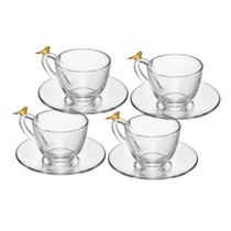 Jogo 4 Xícaras de Chá com Pires Golden Bird 180ml Cristal Jogo 4 Xícaras de Chá com Pires Golden Bird 180ml Cristal