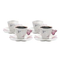 Jogo 4 Xícaras De Porcelana P Café Conjunto Com Pires 100ml