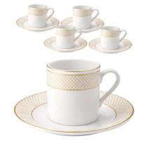 Jogo 4 Xícaras E Pires 90ml Porcelana Borda Dourada Café