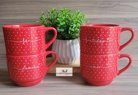 Jogo 4 xícaras empilhaveis em porcelana decorada