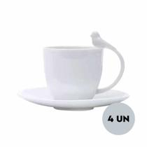 Jogo 4 Xícaras Porcelana p/ café com pires Birds Wolff 85ml Jogo 4 Xícaras Porcelana p/ café com pires Birds Wolff 85ml