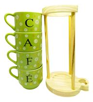 Jogo 4 Xícaras Verde Hotel 200ml C/ Suporte Pinus - Café