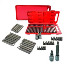 Jogo 40 Peças Bits Torx Allen Multidentado Longo e Curto CRV Com Adaptadores Maleta Profissional Para Parafusadeiras