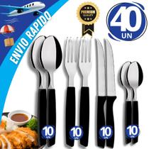 Jogo 40 Talheres Inox Cabo Plástico Garfo Faca Colher Colher de Sobremesa Jogo Completo Cozinha Jogo 40 Talheres Inox Cabo Plástico Garfo Faca Colher Colher de Sobremesa Jogo Completo Cozinha