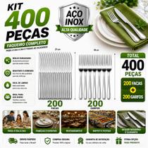Jogo 400 Peças Garfo e Faca Inox Talheres Resistentes para Refeições Eventos e Cozinha Jogo 400 Peças Garfo e Faca Inox Talheres Resistentes para Refeições Eventos e Cozinha