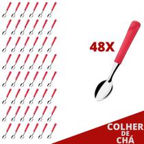 Jogo 48 Colheres de Chá Vermelho Luna Plástico e Inox Jogo 48 Colheres de Chá Vermelho Luna Plástico e Inox