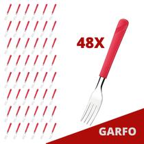 Jogo 48 Garfos Vermelho Luna Plástico e Inox Mesa Posta