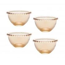 Jogo 4x Peças Bowls Cristal Pearl Ambar 14cm Wolff 28229