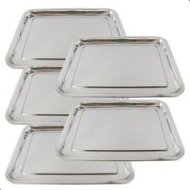 Jogo 5 Bandejas Retangular Aço Inox 40x30cm Rasa