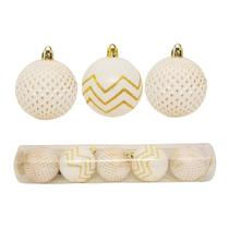 Jogo 5 Bolas Natal Mista Decoradas Branco e Dourado Glitter 6cm - Magizi Jogo 5 Bolas Natal Mista Decoradas Branco e Dourado Glitter 6cm - Magizi