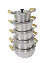 Jogo 5 Caçarola Alumínio Batido Polido Fundido Panela Minas