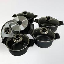 Jogo 5 Caçarolas 16a24cm Antiaderente Forno e Fogão com Tampas de Vidro - Cor: Granito Jogo 5 Caçarolas 16a24cm Antiaderente Forno e Fogão com Tampas de Vidro - Cor: Granito