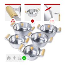 Jogo 5 Caçarolas Abauladas 16a24cm Alumínio Fundido Polido Tampas de Vidro Jogo 5 Caçarolas Abauladas 16a24cm Alumínio Fundido Polido Tampas de Vidro