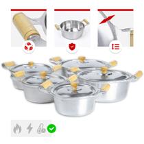 Jogo 5 Caçarolas Altas 16a24cm Alumínio Fundido Polido Clássicas Jogo 5 Caçarolas Altas 16a24cm Alumínio Fundido Polido Clássicas