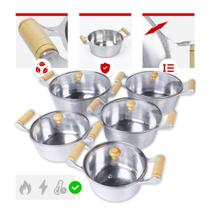 Jogo 5 Caçarolas Altas 16a24cm Alumínio Fundido Polido Tampas de Vidro Jogo 5 Caçarolas Altas 16a24cm Alumínio Fundido Polido Tampas de Vidro