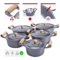 Jogo 5 Caçarolas Altas 16a24cm Alumínio Fundido Preto Craqueado Clássicas Jogo 5 Caçarolas Altas 16a24cm Alumínio Fundido Preto Craqueado Clássicas