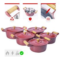 Jogo 5 Caçarolas Altas 16a24cm Alumínio Fundido Vermelho Craqueado Clássicas Jogo 5 Caçarolas Altas 16a24cm Alumínio Fundido Vermelho Craqueado Clássicas