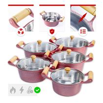 Jogo 5 Caçarolas Altas 16a24cm Alumínio Fundido Vermelho Craqueado Tampa de Vidro Jogo 5 Caçarolas Altas 16a24cm Alumínio Fundido Vermelho Craqueado Tampa de Vidro