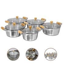 Jogo 5 Caçarolas Alumínio Fundido Polido Tampa De Vidro