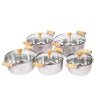 Jogo 5 Caçarolas Alumínio Fundido Polido Tampa De Vidro