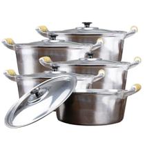 Jogo 5 Caçarolas Alumínio Polido Alça De Madeira Pomel Baquelite 16, 18, 20, 22, 24 cm Jogo 5 Caçarolas Alumínio Polido Alça De Madeira Pomel Baquelite 16, 18, 20, 22, 24 cm