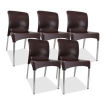 Jogo 5 Cadeiras plástica Sec Line Coffee com pés de Alumínio Cozinha Sala